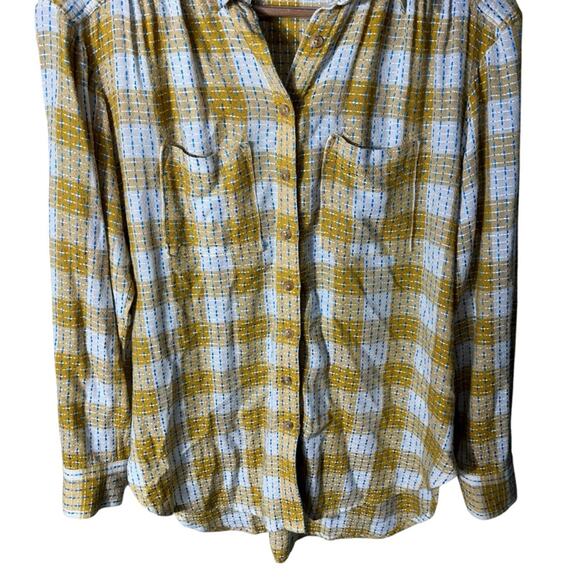 Anthropologie Pilcro Yellow Oversized Plaid Button Down Top Size XS - Picture 5 of 11